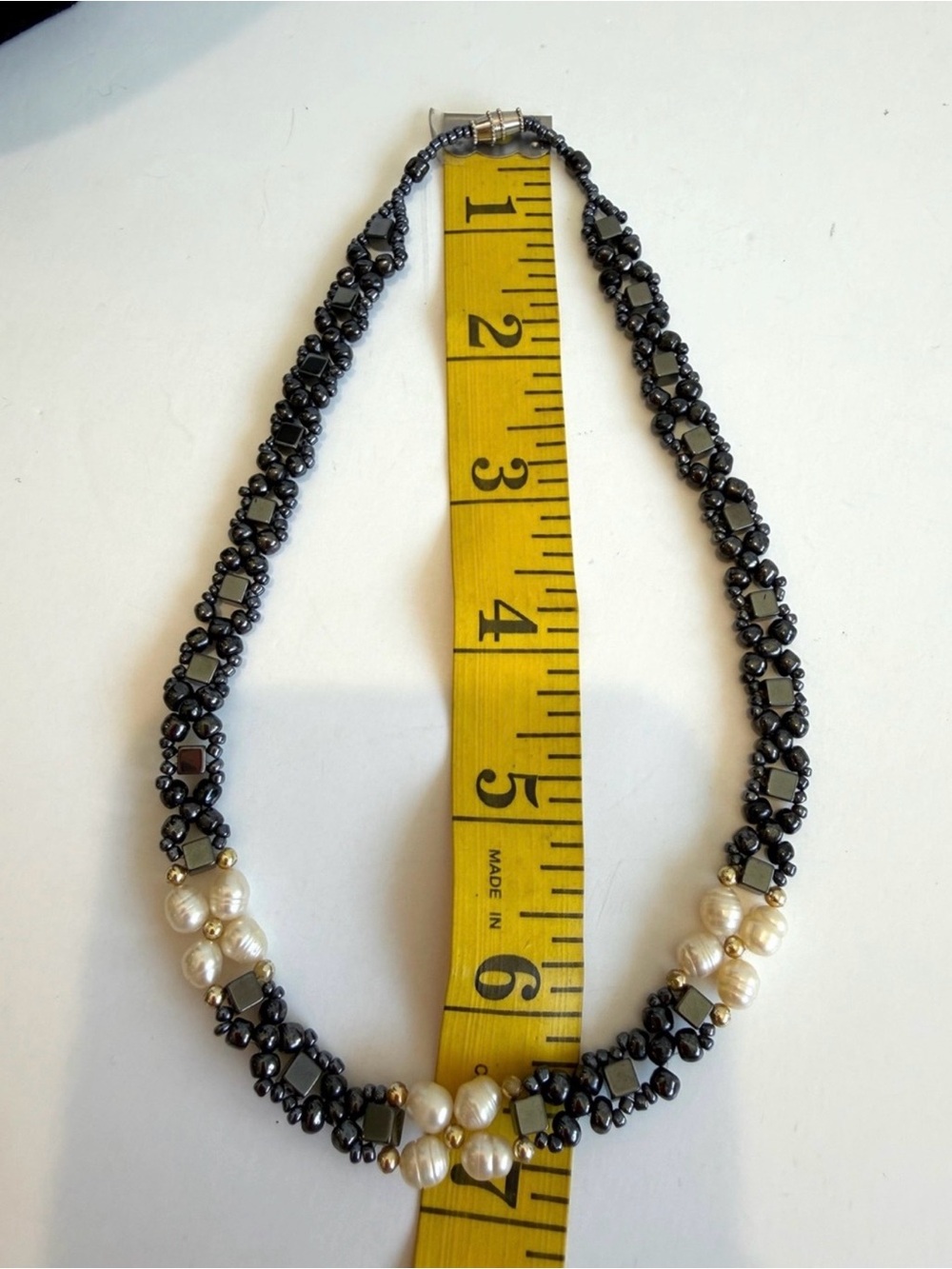 Handcrafted Hematite and Freshwater Pearl Choker/Collar Necklace - Picture 10 of 10
